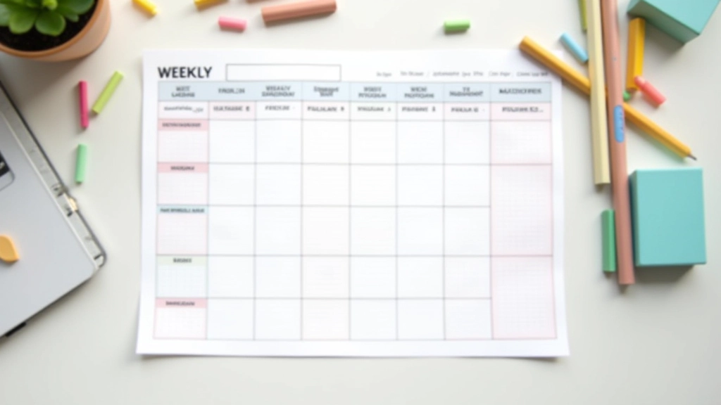 Weekly schedule template showing color-coded client time blocks