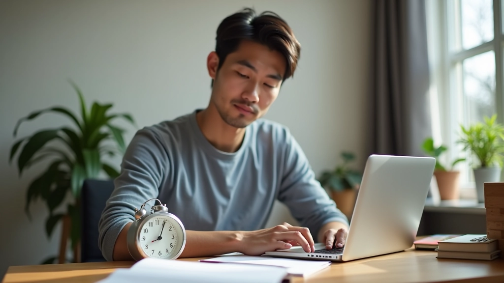 Person working at desk with timer showing 25-minute work block and notebook